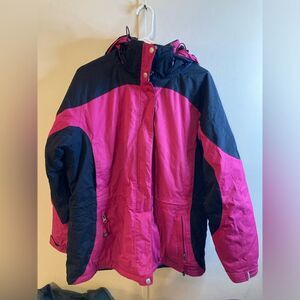 L.L. Bean Pink and Black Insulated Hooded Ski Jacket, Size Large